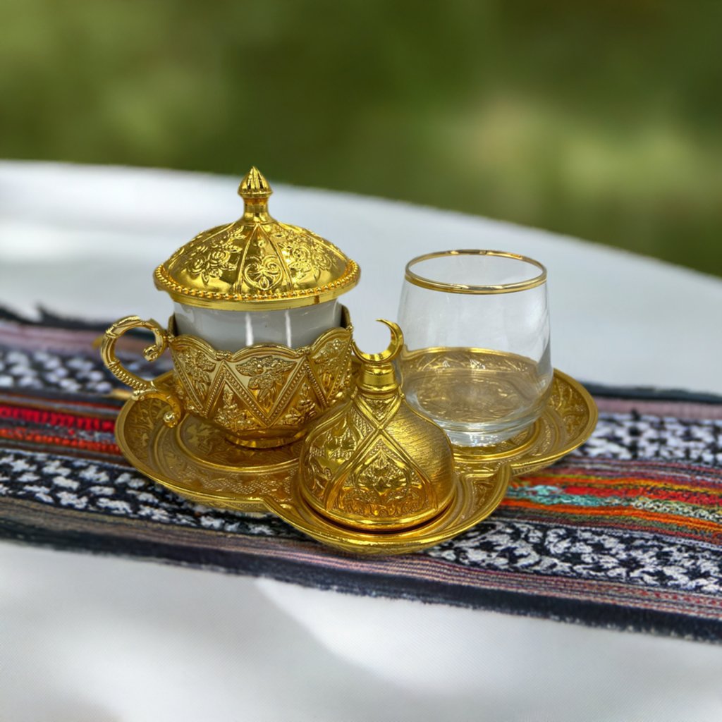 Lavina | Turkish Coffee Cup Set 3 Pieces Gold Color