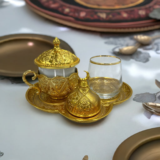Lavina | Turkish Coffee Cup Set 3 Pieces Gold Color Lavina Coffee Set