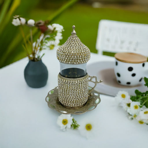 Lavina | Turkish Tea Cup with Lid Swarovski Stone Design Lavina Tea Cups