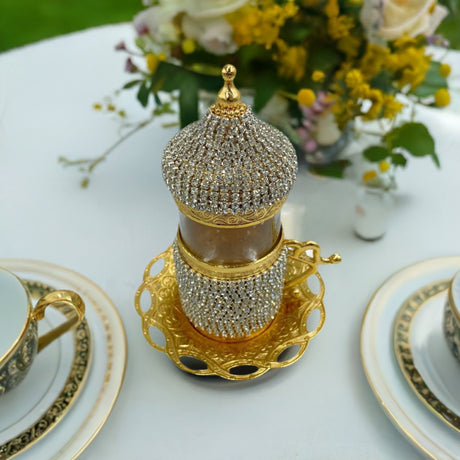 Lavina | Turkish Tea Cup with Lid Swarovski Stone Design