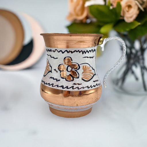 Lavina | White Copper Cup with Flower Design (9.5 cm) Lavina Mugs