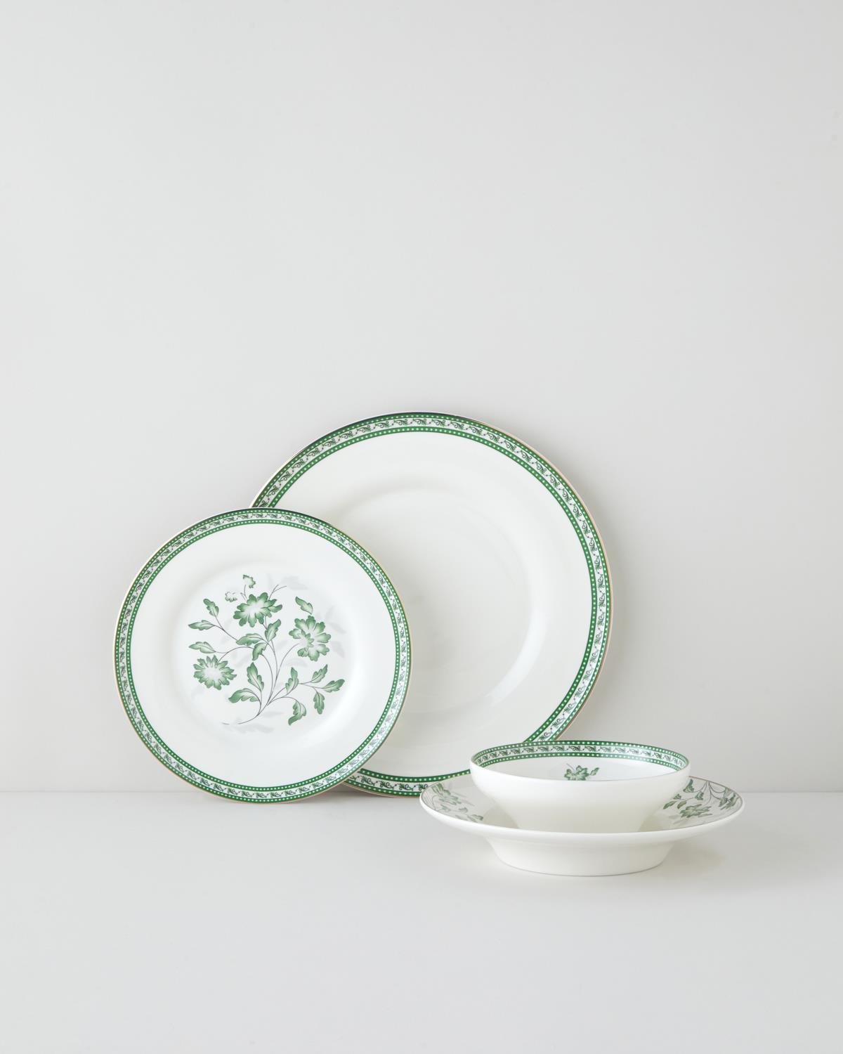 Premium Bone Porcelain 24 Piece Dinnerware Set 6 Person Green
