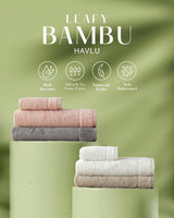 Premium Bamboo Leaf Pattern Bath Towel Light Beige