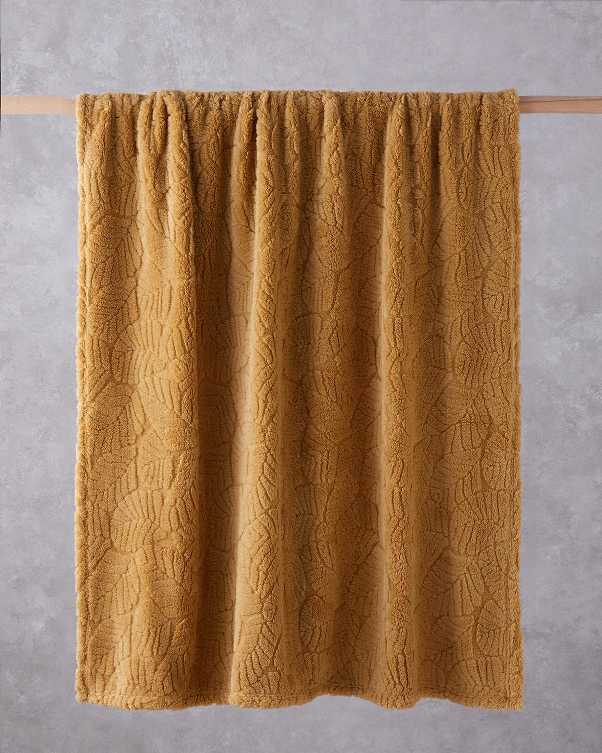 Premium-Jacquard-Wellsoft-Throw-Blanket-Leafy-Garden-Mustard