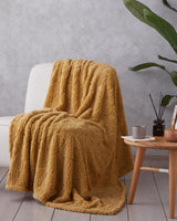 Premium-Jacquard-Wellsoft-Throw-Blanket-Leafy-Garden-Mustard