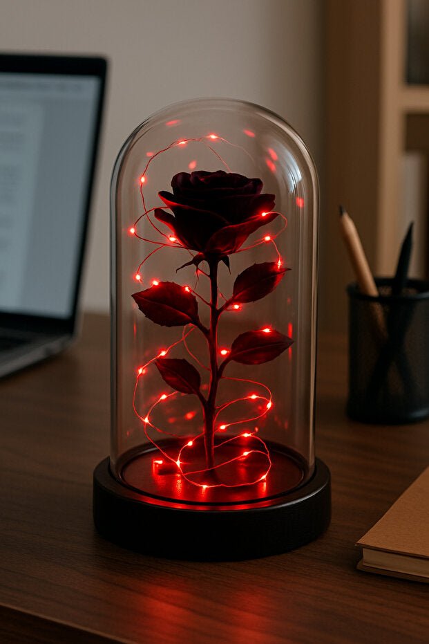 LED Lighted Black Eternity Rose in Glass Dome - Romantic Gift - TryAladdin