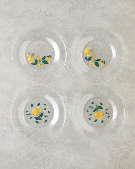 Professional-Glass-Dessert-Plate-Set-4-Piece-Lemon-Design-Yellow-Green