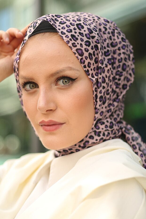 Leopard Print Chiffon Shawl - Powder Pink - TryAladdin