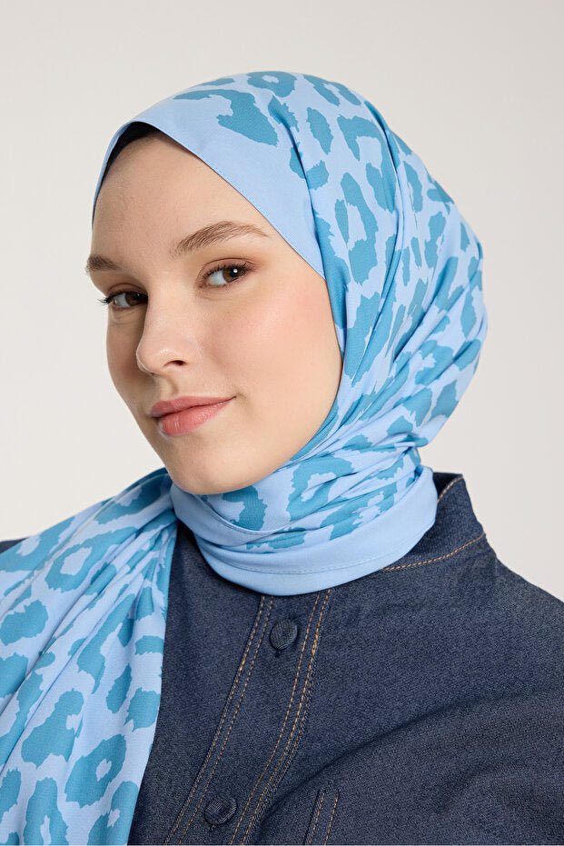 Leopard Print Shawl - Lightweight & Four - Season Baby Blue - TryAladdin