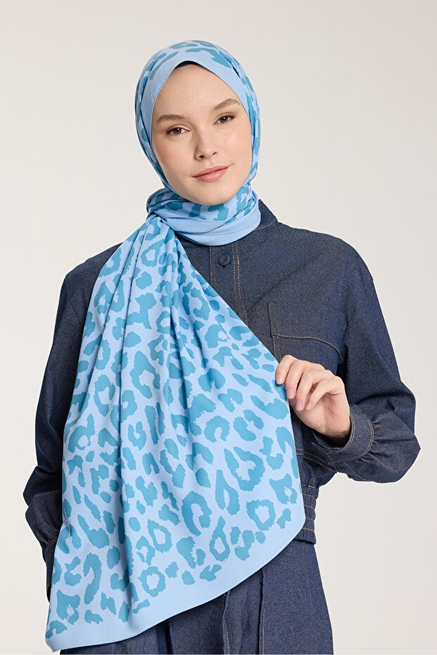 Leopard Print Shawl - Lightweight & Four - Season Baby Blue - TryAladdin