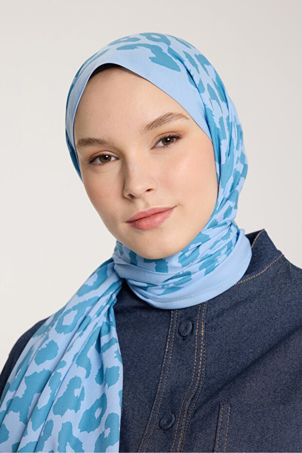 Leopard Print Shawl - Lightweight & Four - Season Baby Blue - TryAladdin