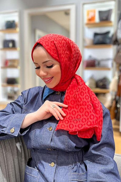 Lia Jacquard Shawl - Red Drop Pattern, Soft & Breathable - TryAladdin