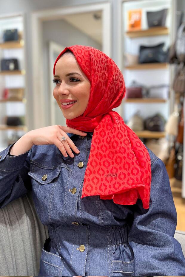 Lia Jacquard Shawl - Red Drop Pattern, Soft & Breathable - TryAladdin