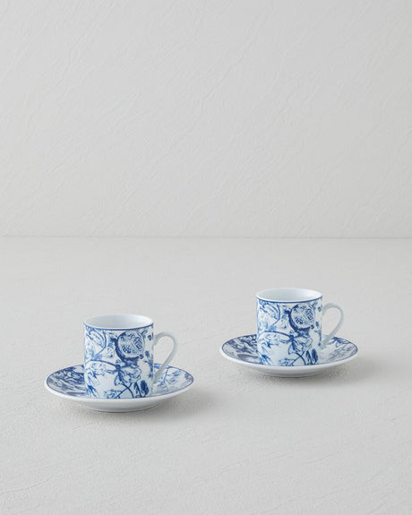 Professional Porcelain Coffee Cup Set   80ml Capacity   Two Person   Navy White Design
