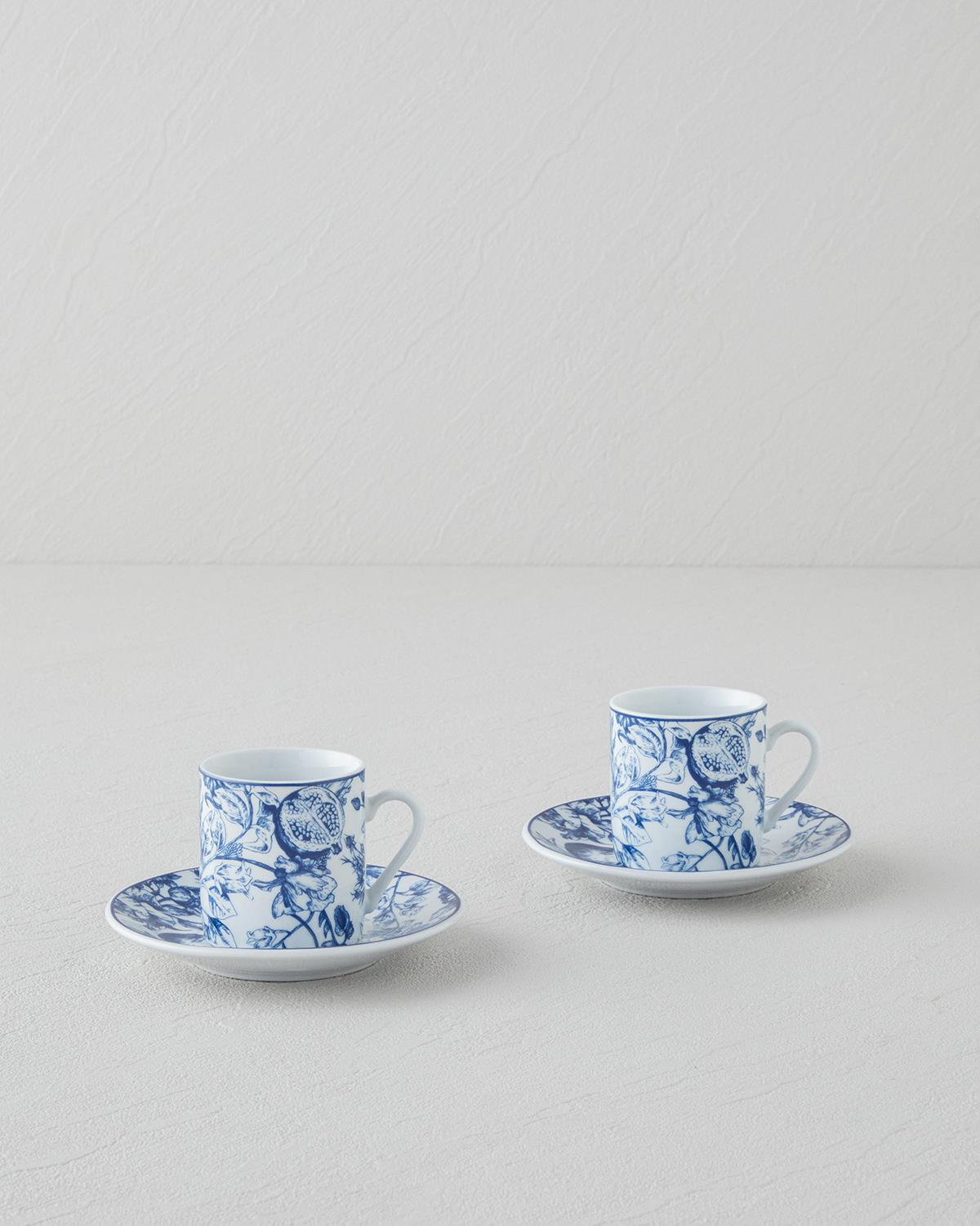 Professional Porcelain Coffee Cup Set   80ml Capacity   Two Person   Navy White Design
