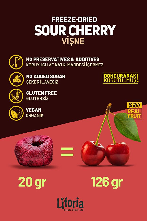 Liforia Premium Whole Freeze - Dried Tart Cherries - 20g - TryAladdin