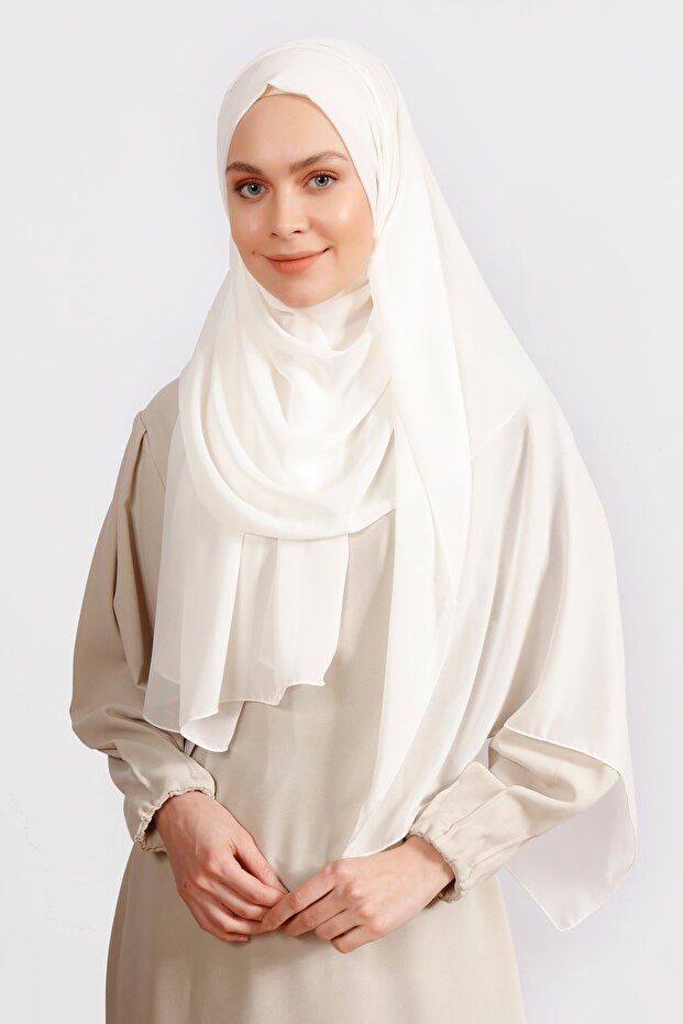 Light Cream Crepe Chiffon Shawl - Elegant & Breathable - TryAladdin