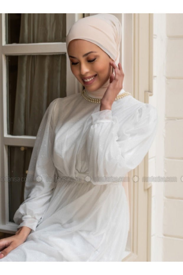 Lightweight Crepe Chiffon Shawl - Cream - TryAladdin