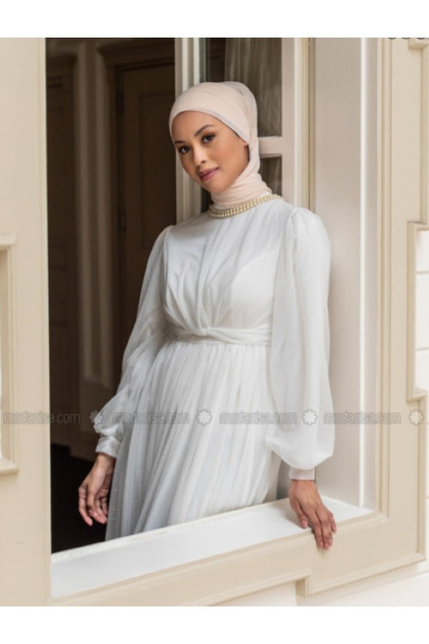Lightweight Crepe Chiffon Shawl - Cream - TryAladdin