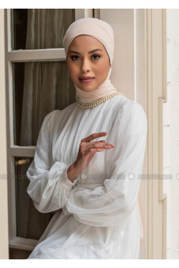 Lightweight Crepe Chiffon Shawl - Cream - TryAladdin