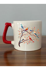Lili Hediyelik Premium Ceramic Bird Design Mug - Red Handle Giftware - TryAladdin