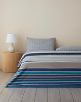 Professional Grade Easy Iron Double Duvet Cover Bedding Set Navy Beige