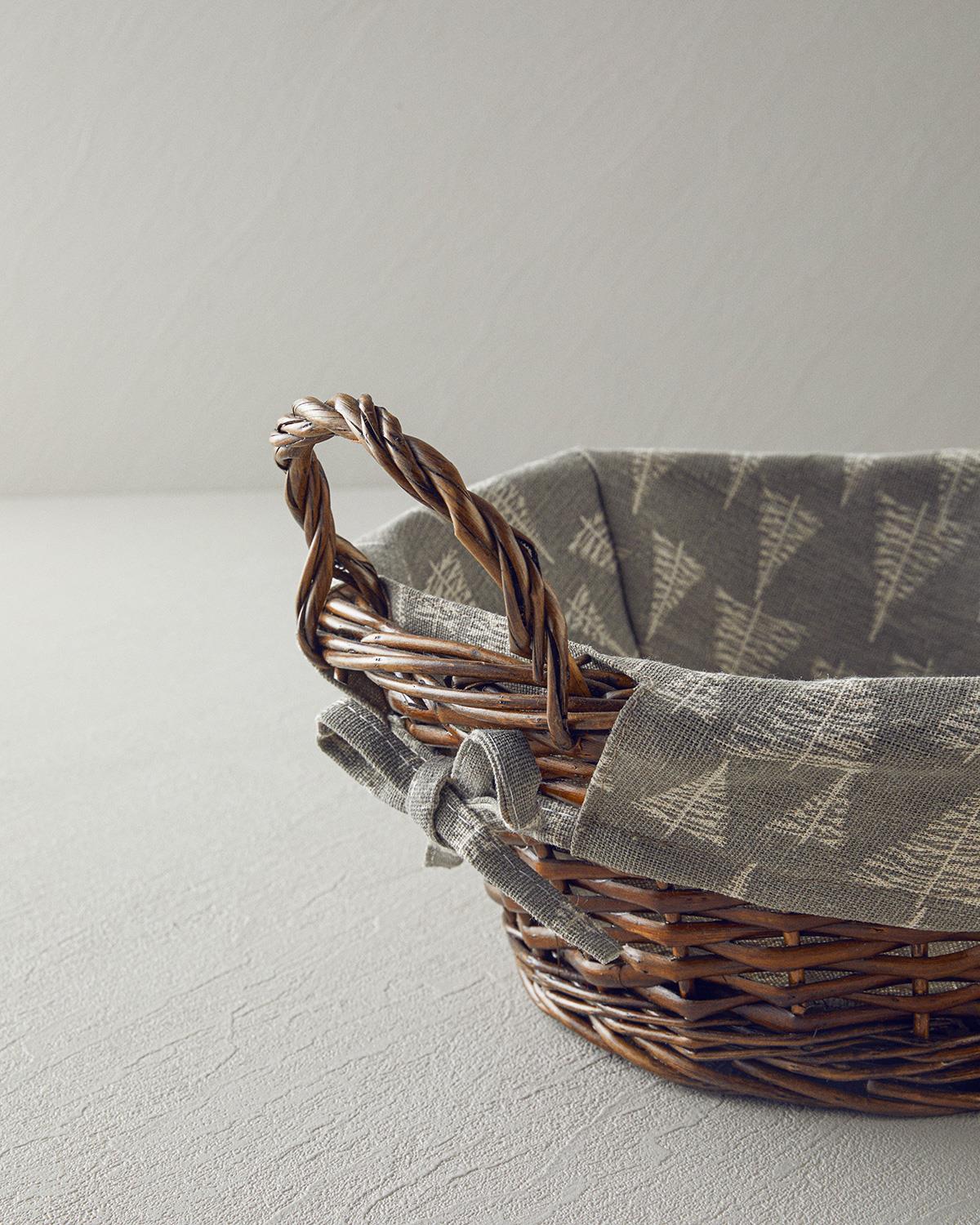 Premium Artisan Wicker Bread Basket Grey Linear Design