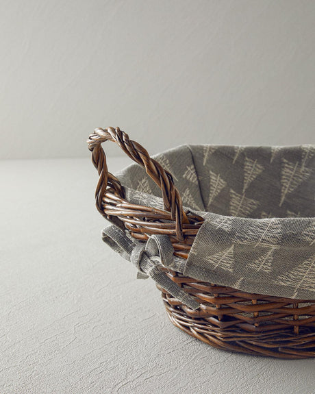 Premium Artisan Wicker Bread Basket Grey Linear Design