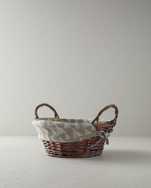 Premium Artisan Wicker Bread Basket Grey Linear Design