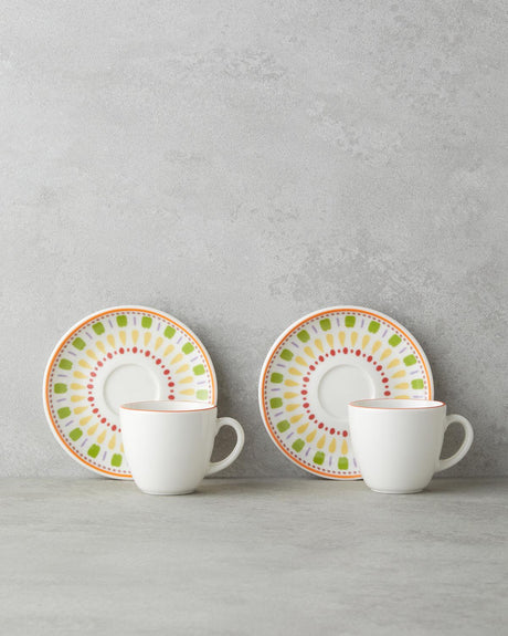 Premium Bone Porcelain Coffee Set   2 Person 4 Piece   Vibrant Assorted Colors