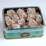 Lokum Atolyesi | Double Roasted Pistachio Turkish Delight Covered with Coconuts in Metal Box