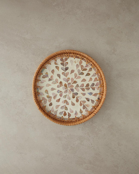 Professional Rattan Mother-of-Pearl Inlay Serving Tray - Brown