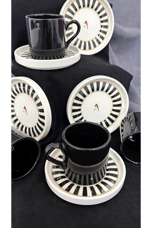Love Bird Black Series Premium Ceramic Turkish Coffee Cup Set - 12 - Piece Set - TryAladdin