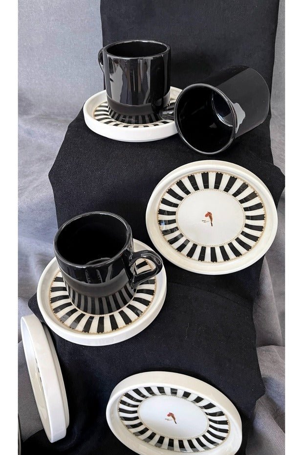 Love Bird Black Series Premium Ceramic Turkish Coffee Cup Set - 12 - Piece Set - TryAladdin