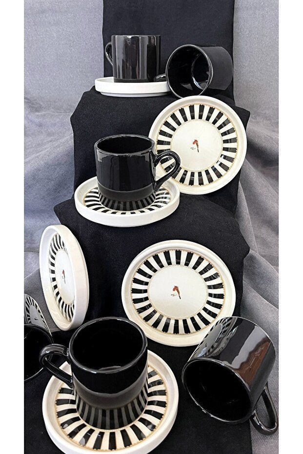 Love Bird Black Series Premium Ceramic Turkish Coffee Cup Set - 12 - Piece Set - TryAladdin
