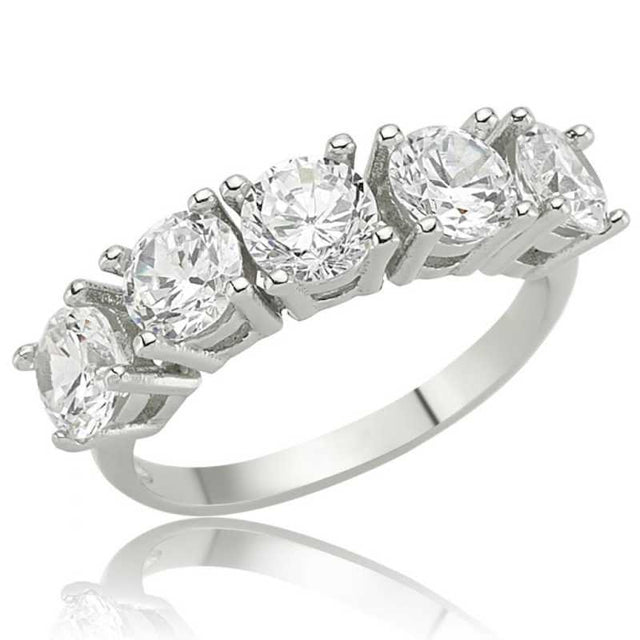 Ring - Sterling Silver Brilliant Five-Stone Eternity Style
