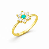 Dainty Flower Ring - Gold-Tone with Turquoise & Sparkling Zirconia