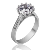 Ring - Silver-Tone Solitaire with Pavé Accents, Crown Setting