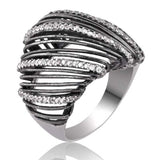 Ring - Oxidized Silver & White Zirconia Multi-Band Statement