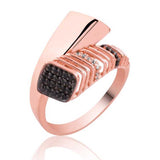 Ring - Rose Gold Tone Statement with Black & Clear Pave Stones
