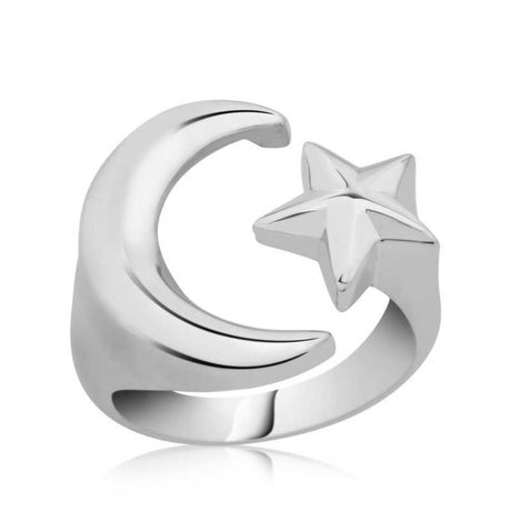 Professional Sterling Silver Crescent Moon Star Ring