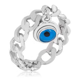 Ring - Silver Chain Evil Eye Dangle Charm Ring