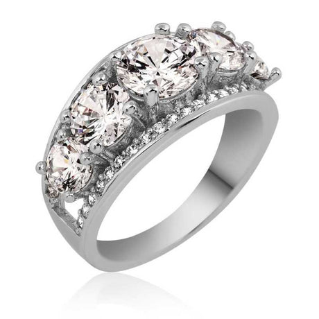 Sterling Silver - Graduated Five-Stone Brilliant Cut Ring