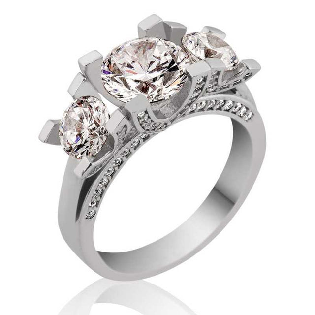Sterling Silver Three Stone Ring - Elegant Tria Cubic Zirconia