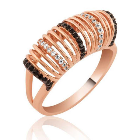 Statement Ring - Rose Gold Plated with Black & White Zirconia