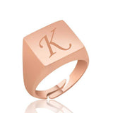 Rose Gold Plated Adjustable Signet Ring with Initial K