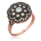 Ring - Rose Gold-Tone & Oxidized Silver Floral Cluster Ring with Clear Gemstones