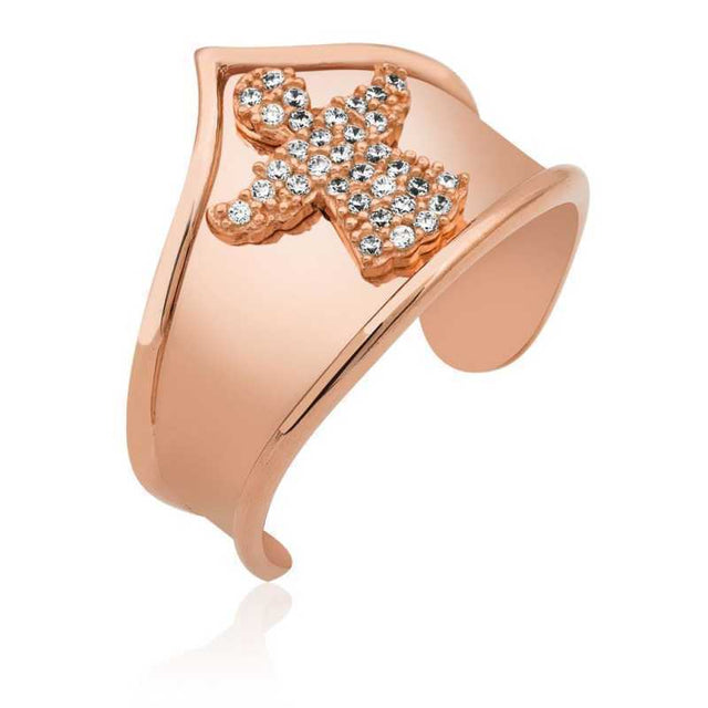 Rose Gold Plated Sterling Silver Cuff Ring - Sparkling Angel Motif
