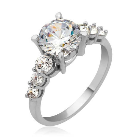 Sterling Silver Solitaire Ring - Brilliant Clear Stone Accent Band