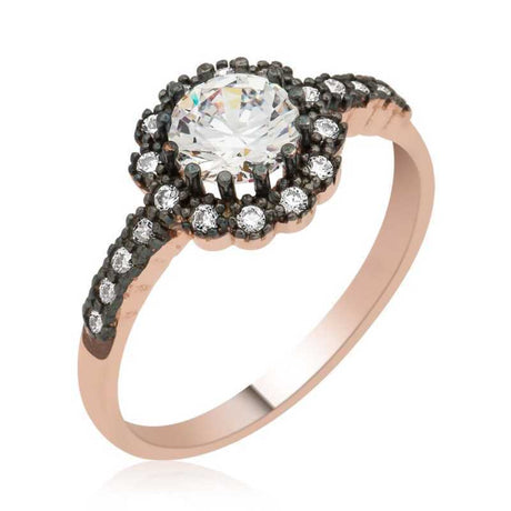 Rose Gold Tone Simulated Diamond Halo Ring - Vintage Glamour